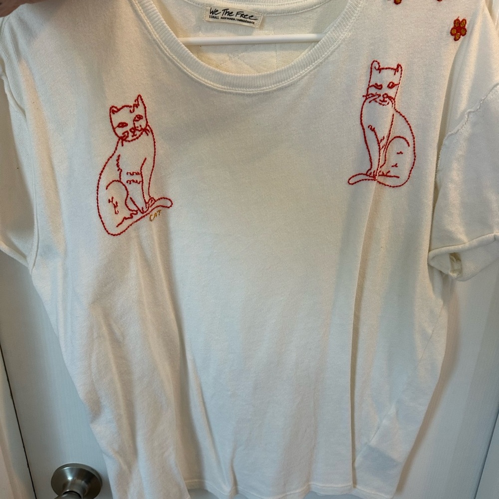 We The Free White Tee with Red Cat Embroidery